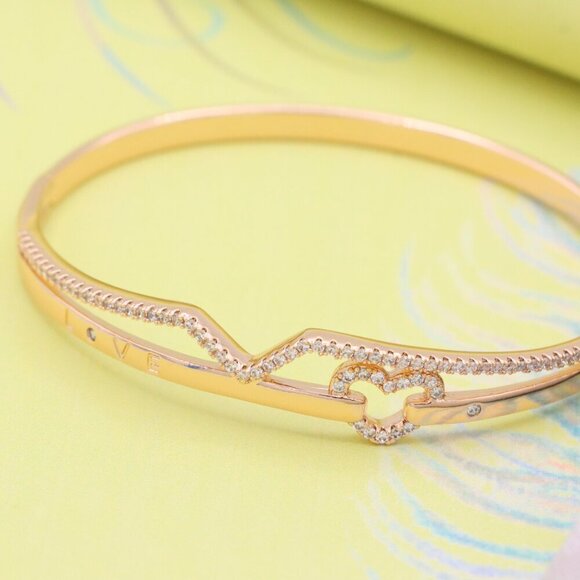 Love Engraved Rose Gold Bangle with Heart Detail, XPBL0593 - Picture 3 of 12